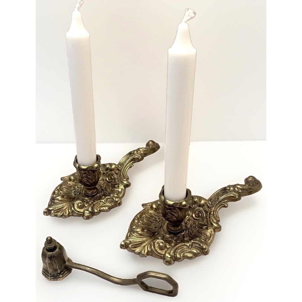 Hollywood Regency Candle holder Sniffer LOT Gold Brass Metal Ornate VTG Decor